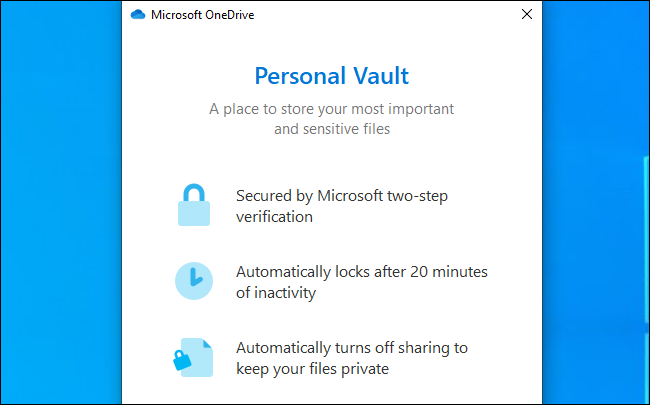 Скриншот интерфейса Personal Vault в OneDrive