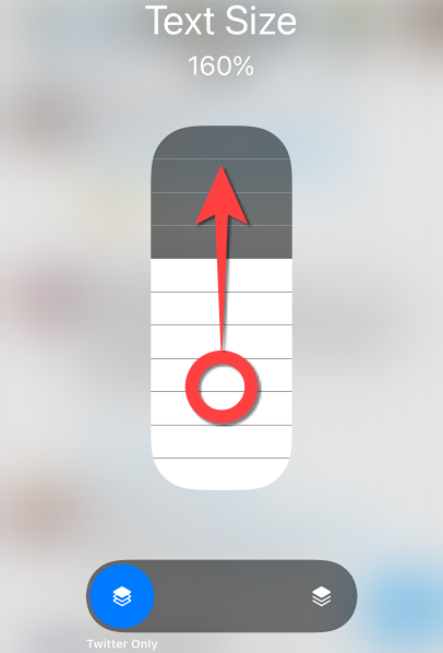 Передвигайте ползунок вверх, чтобы увеличить размер шрифта для выбранного приложения.