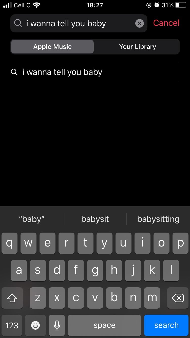 Поиск по тексту в мобильном приложении Apple Music
