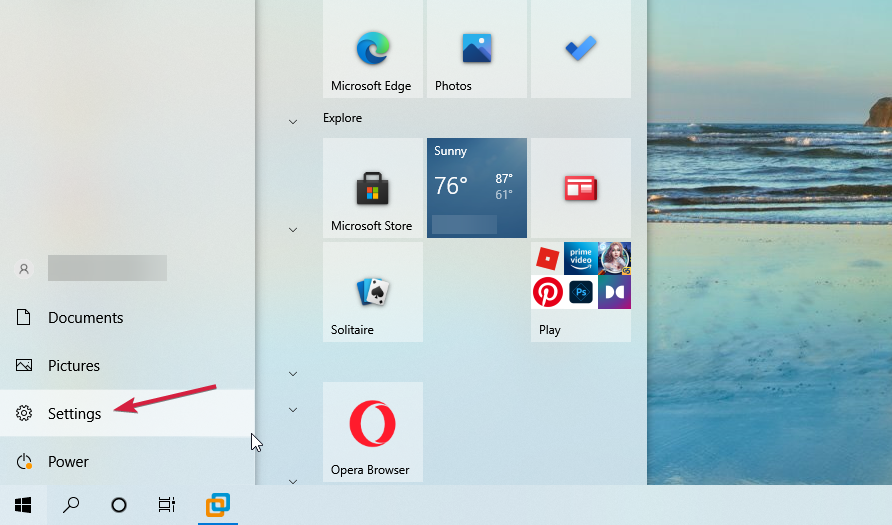 Schermata di Impostazioni su Windows 10