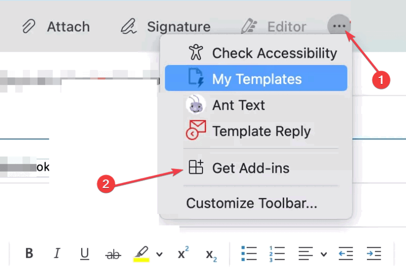 Клик на Получить надстройки на панели инструментов macOS