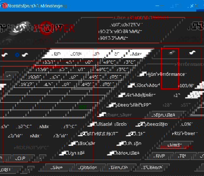 Измерение температуры CPU в ThrottleStop