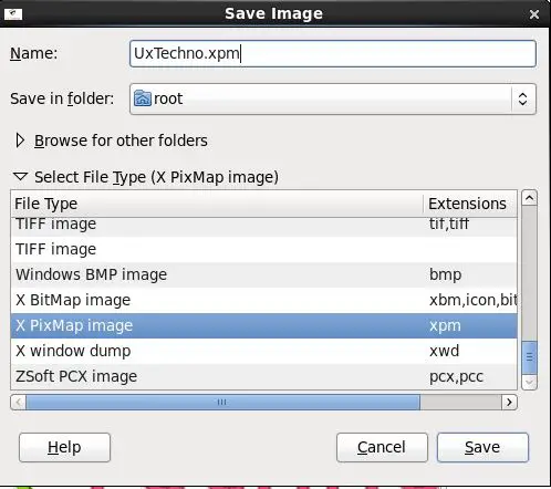 GIMP: Bild als XPM-Datei speichern (UxTechno.xpm)