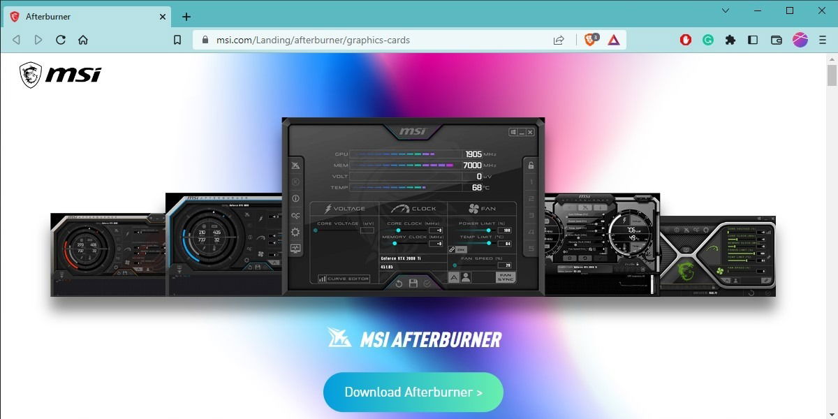 Скачивание MSI Afterburner — окно загрузки программы