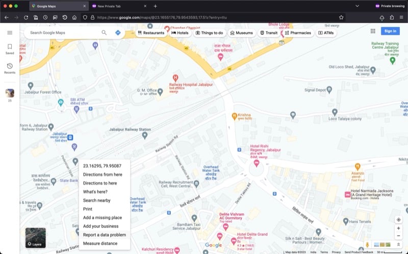 Просмотр координат конечной точки в Google Maps