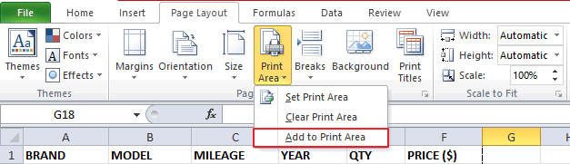 Добавить к области печати Excel