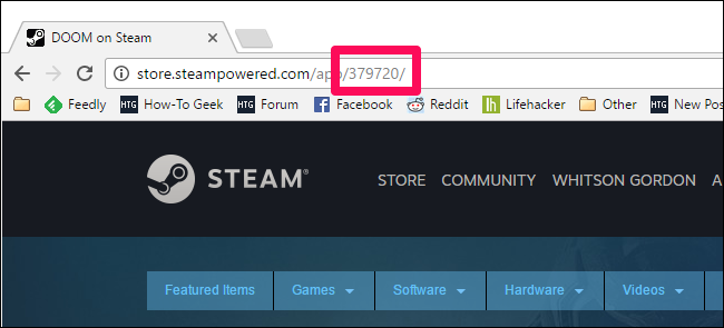 Страница магазина Steam с числовым ID игры в URL