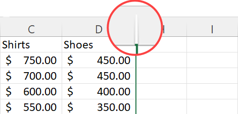Индикатор скрытых столбцов