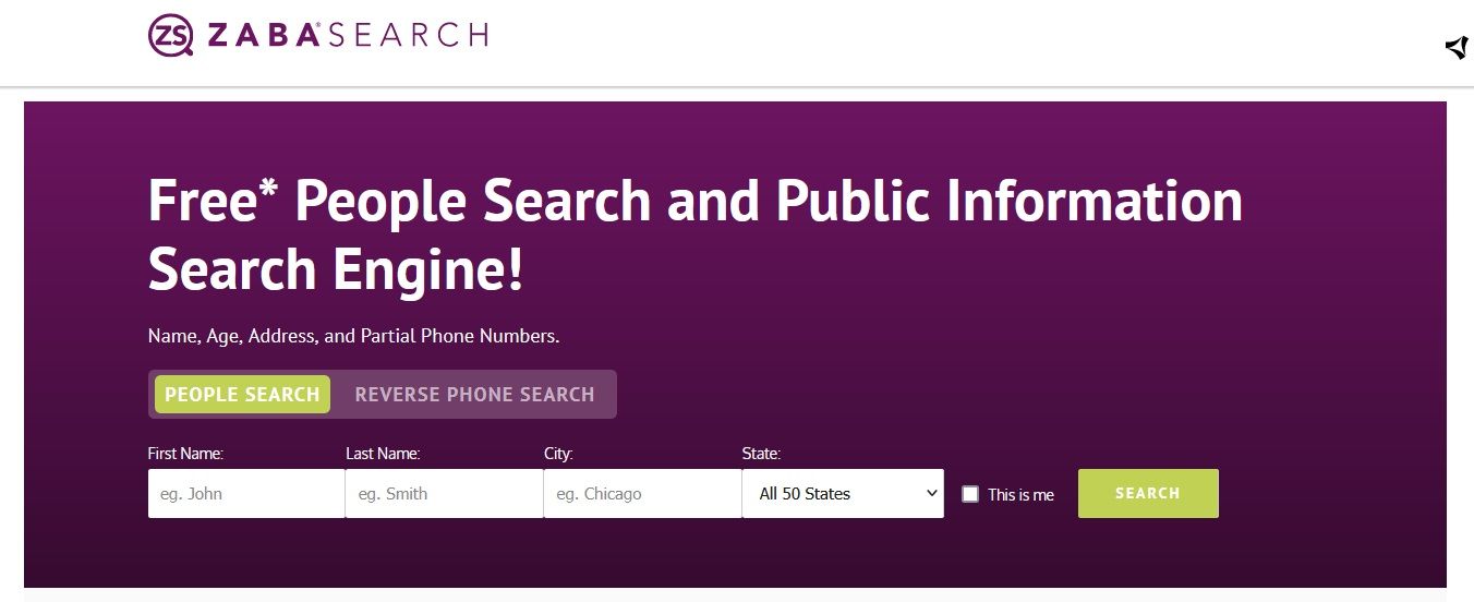Поисковый интерфейс Zabasearch для поиска людей