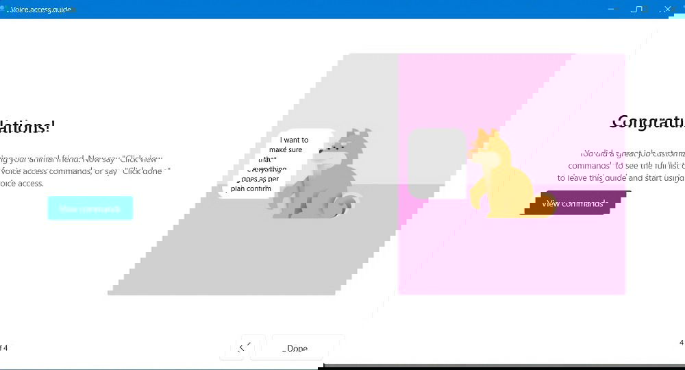 Экран завершения в инструкции Voice Access