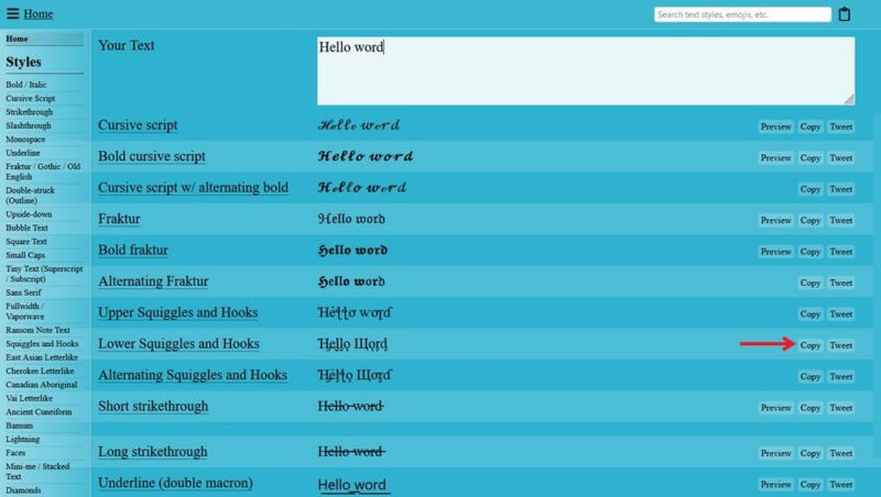 Копирование текста в новом шрифте с сайта Yaytext
