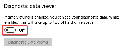 Переключатель просмотра диагностических данных в настройках Windows 10