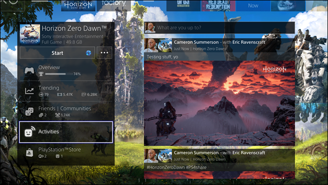 Страница игры в PS4 с разделом Activities, где видны все публикации