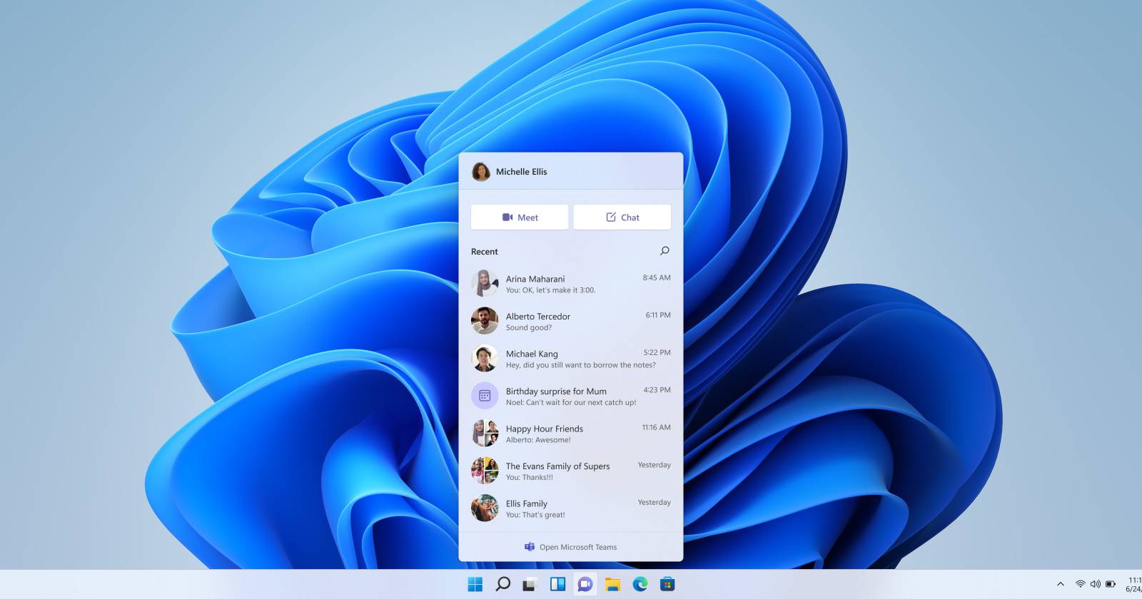 Скриншот чата Microsoft Teams в Windows 11