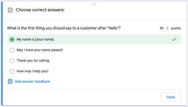 Ключ ответов для теста в Google Forms