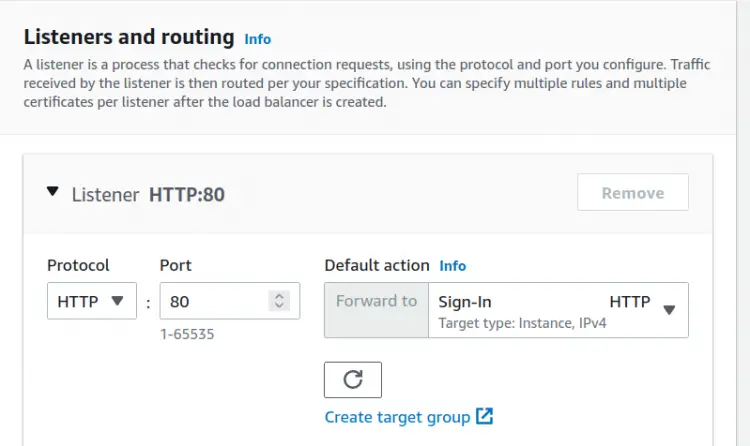 Настройка listener ALB