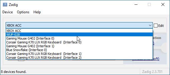 Проверка USB ID 057E 0337 в Zadig