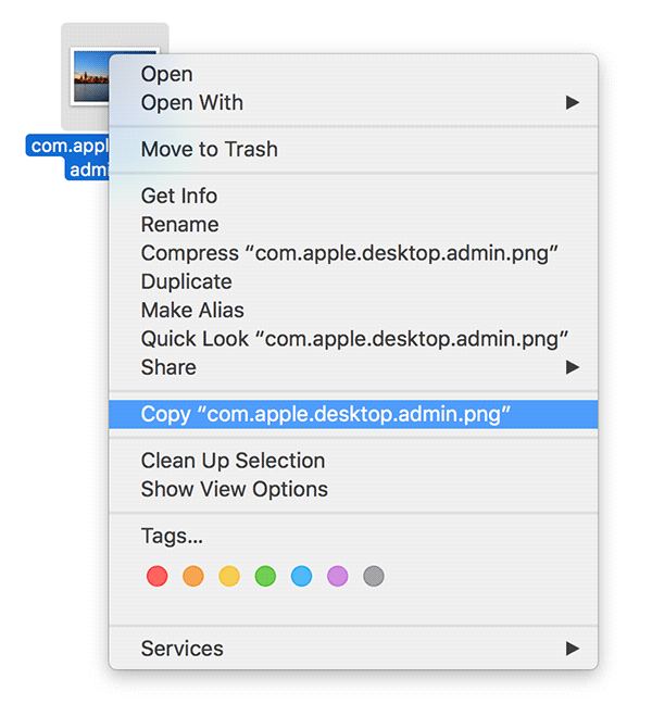 Icono que muestra la opción Copiar en Finder