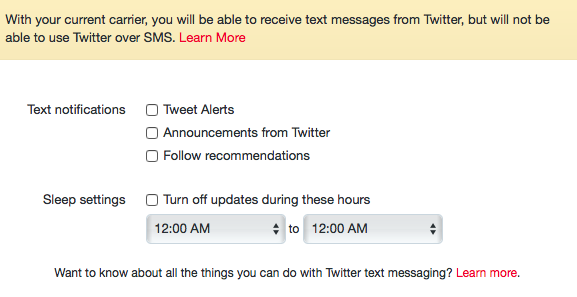 Настройка временной паузы SMS-уведомлений от Twitter