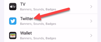 Выберите приложение, уведомления которого вы хотите настроить.