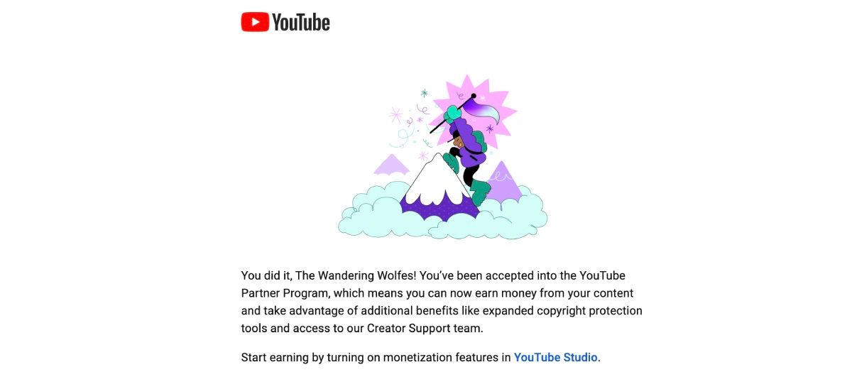 Письмо об одобрении в YPP, человек ставит флаг на вершине горы