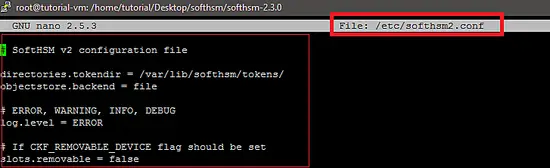 デフォルトの softhsm2.conf のサンプル表示
