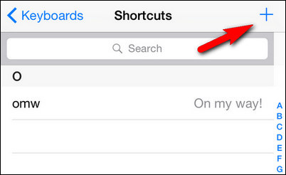 Экран добавления нового сокращения в настройках клавиатуры