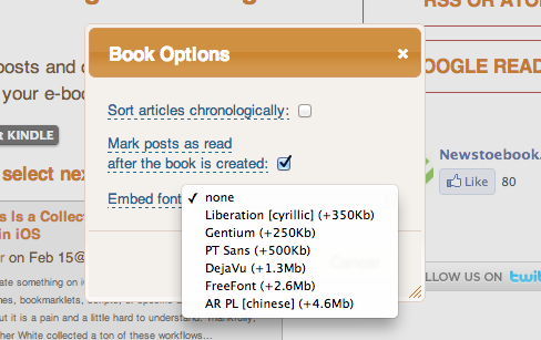 Параметры экспорта: пометить как прочитанное и встраивание шрифтов