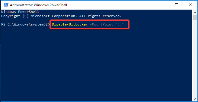 Команда Disable-BitLocker в PowerShell