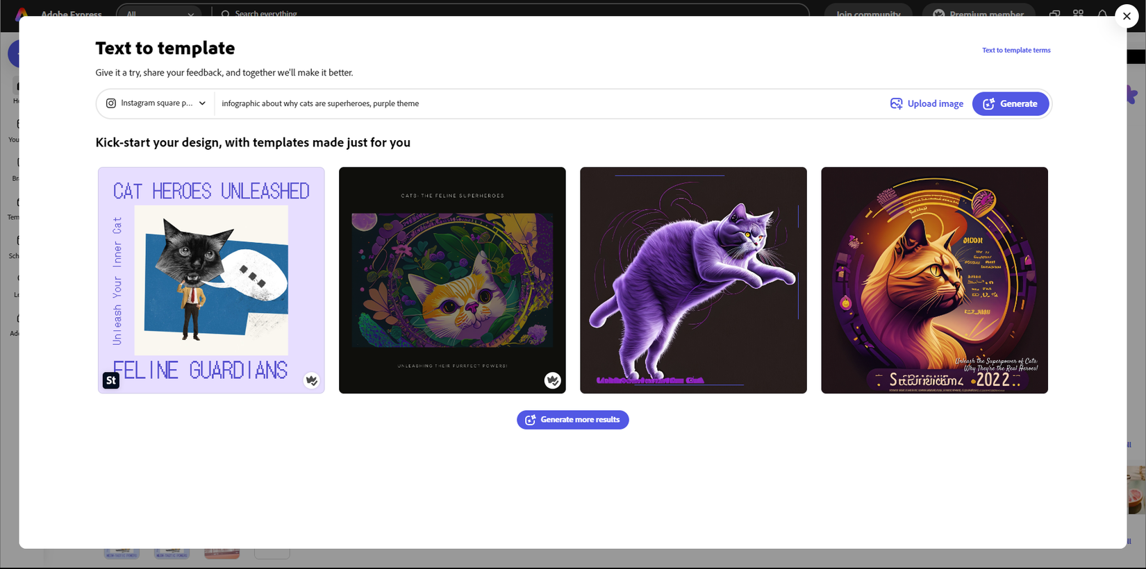 Использование функции текст в шаблон с AI в Adobe Express