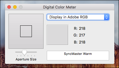 Интерфейс Digital Color Meter с настройками отображения значений