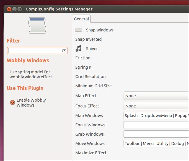 Параметры плагина Wobbly Windows в CCSM