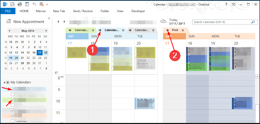 Стрелки переключения между режимами отображения календарей