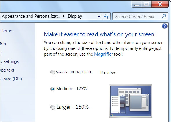 Параметры увеличения текста и элементов интерфейса в Windows