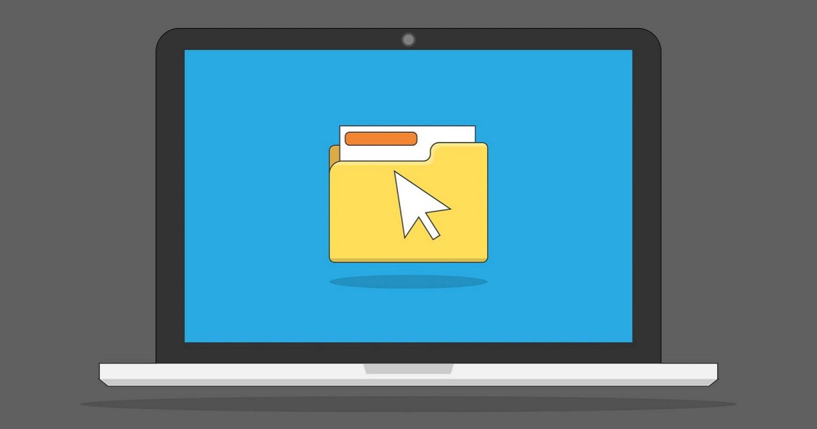コンピューターにフォルダが表示されたイラスト