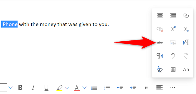 Выберите Strikethrough из меню дополнительных форматов.
