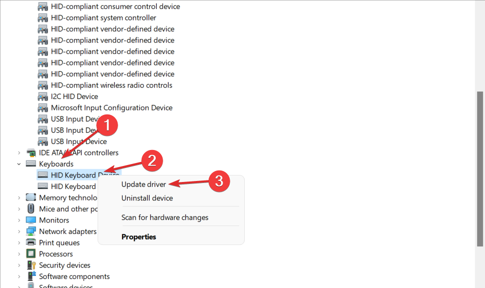 Обновление драйвера клавиатуры в Диспетчере устройств