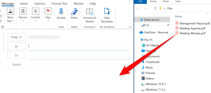 Перетащите файл в окно письма Outlook
