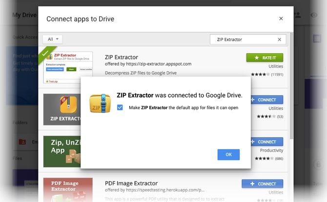 Окно установки и интерфейс ZIP Extractor в Chrome