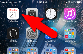 Значок приложения «Календарь» на экране iOS