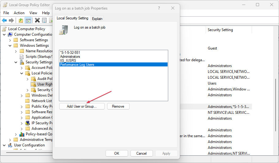 Добавление пользователя в политику