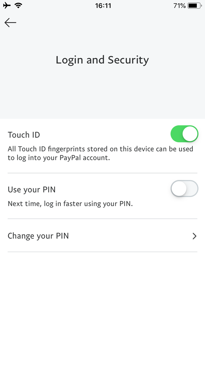 Поддержка Touch ID в приложении PayPal