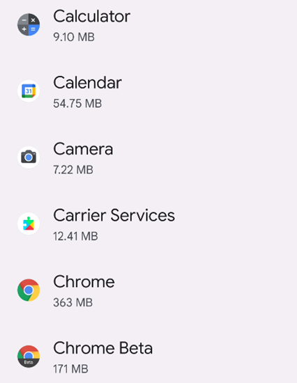 Список всех приложений, включая скрытые.