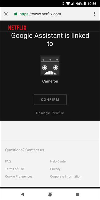 Подтверждение выбранного профиля Netflix