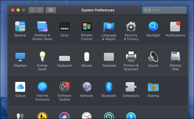 Окно Системных настроек macOS с иконками настроек