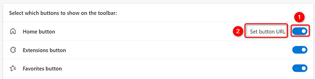 Включите кнопку Домой и задайте URL в Edge.