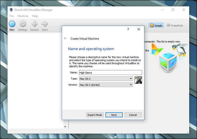 Создание новой виртуальной машины в VirtualBox
