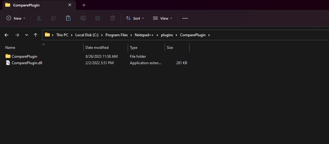 Папка плагина Compare в директории Notepad++