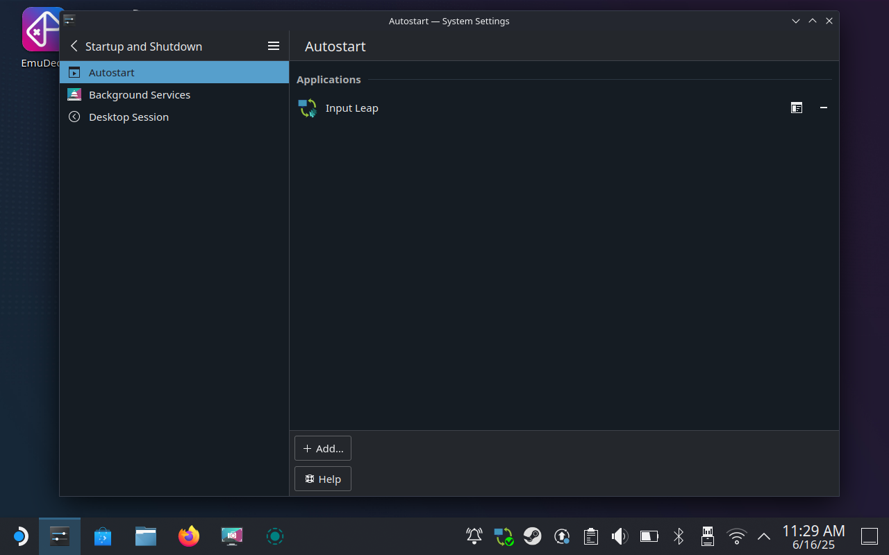 Input Leap as an Autostart item on SteamOS.