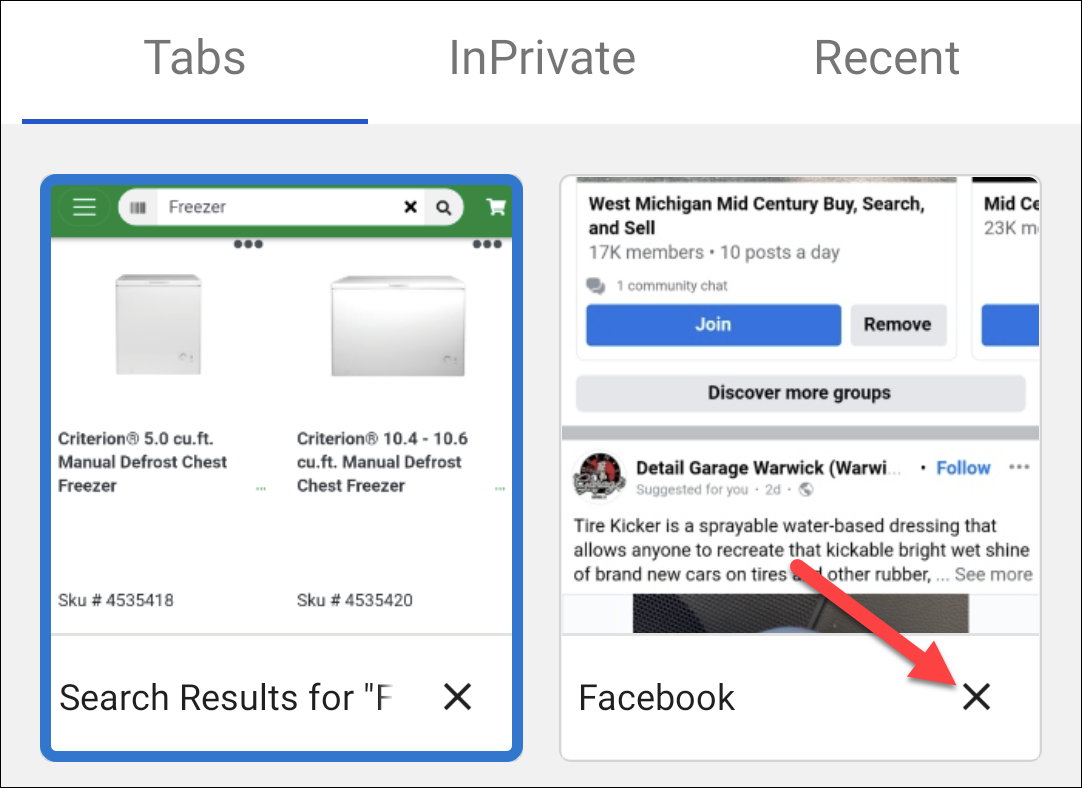 Кнопка закрытия вкладки в Edge